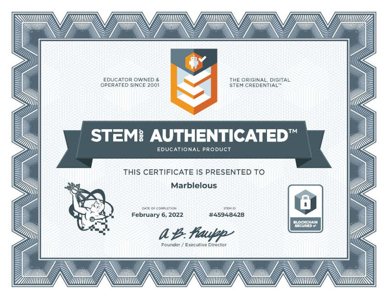 STEM certificate for Marblelous